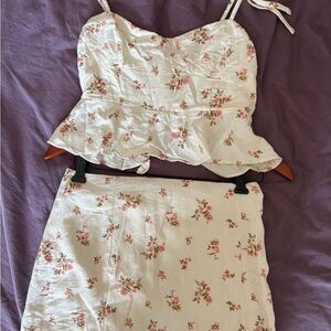 Floral White Top and Skirt